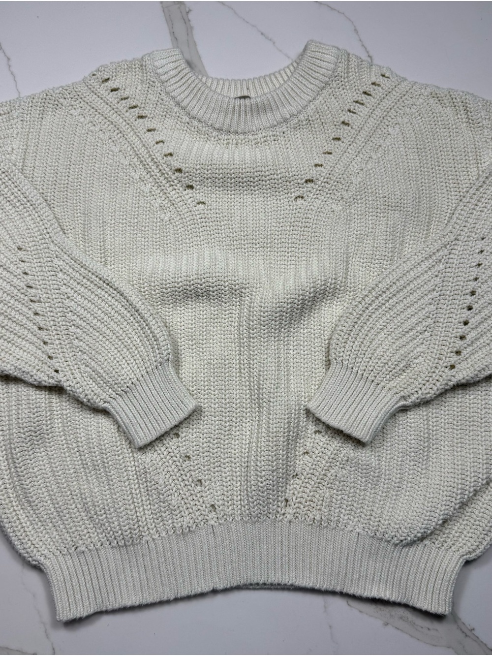 Marine Layer Ivory Open-Stitch Crewneck Sweater